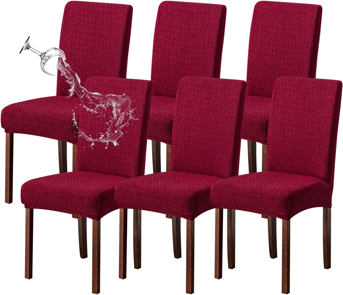 Genina Waterproof Chair Covers for Dining Room - 6 Pack Wine Red
