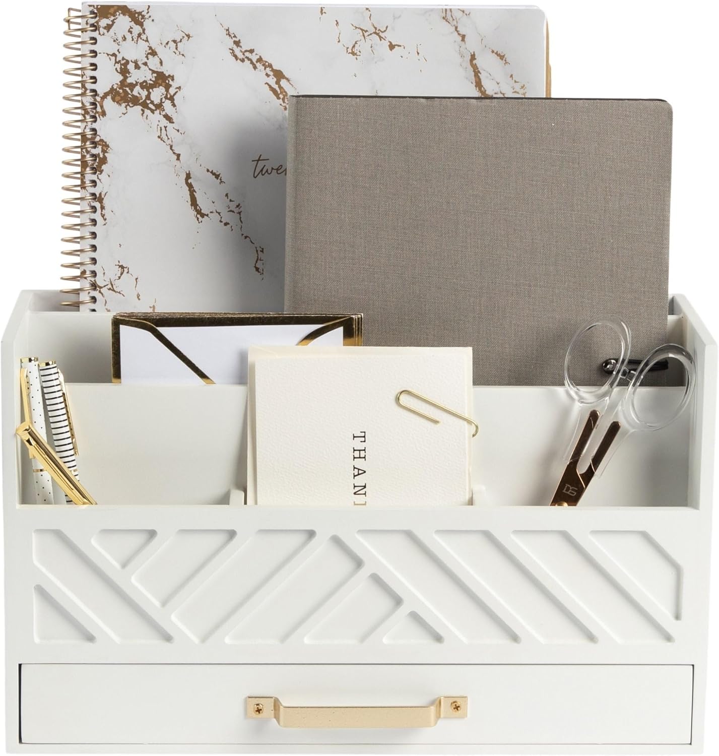 Stylish White Wooden Mail Organizer with Drawer for Office Use
