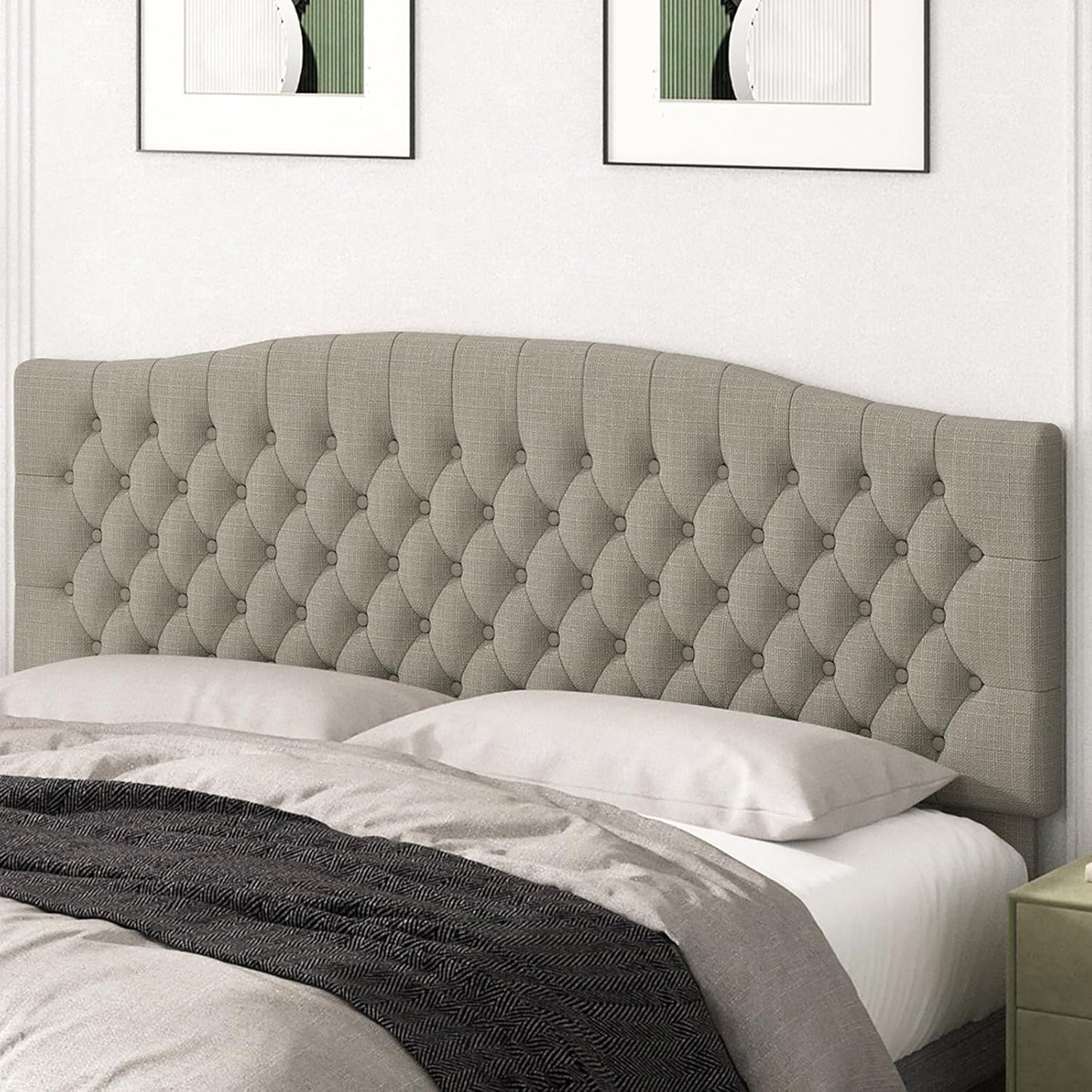 Upholstered King Headboard for Adjustable Bed with Solid Wood Legs