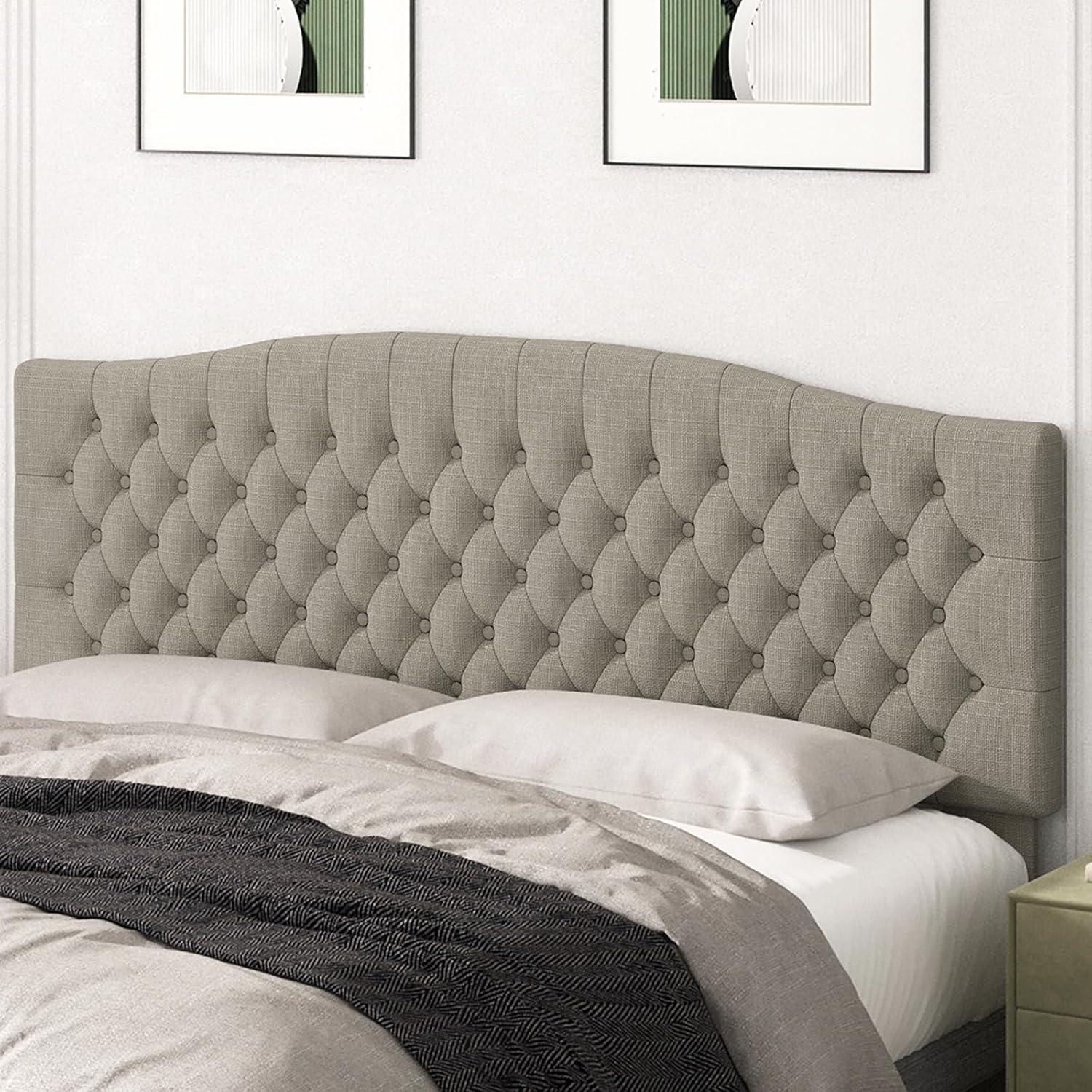 Upholstered King Headboard for Adjustable Bed with Solid Wood Legs