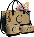 Jute Tote Bag for Women with 2 Personalized Makeup Bags - Durable