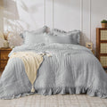 Light Grey Queen Seersucker Comforter Set - Lightweight Ruffled Queen