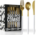 Trendables 360 Pack Disposable Silverware Set - Elegant White & Gold