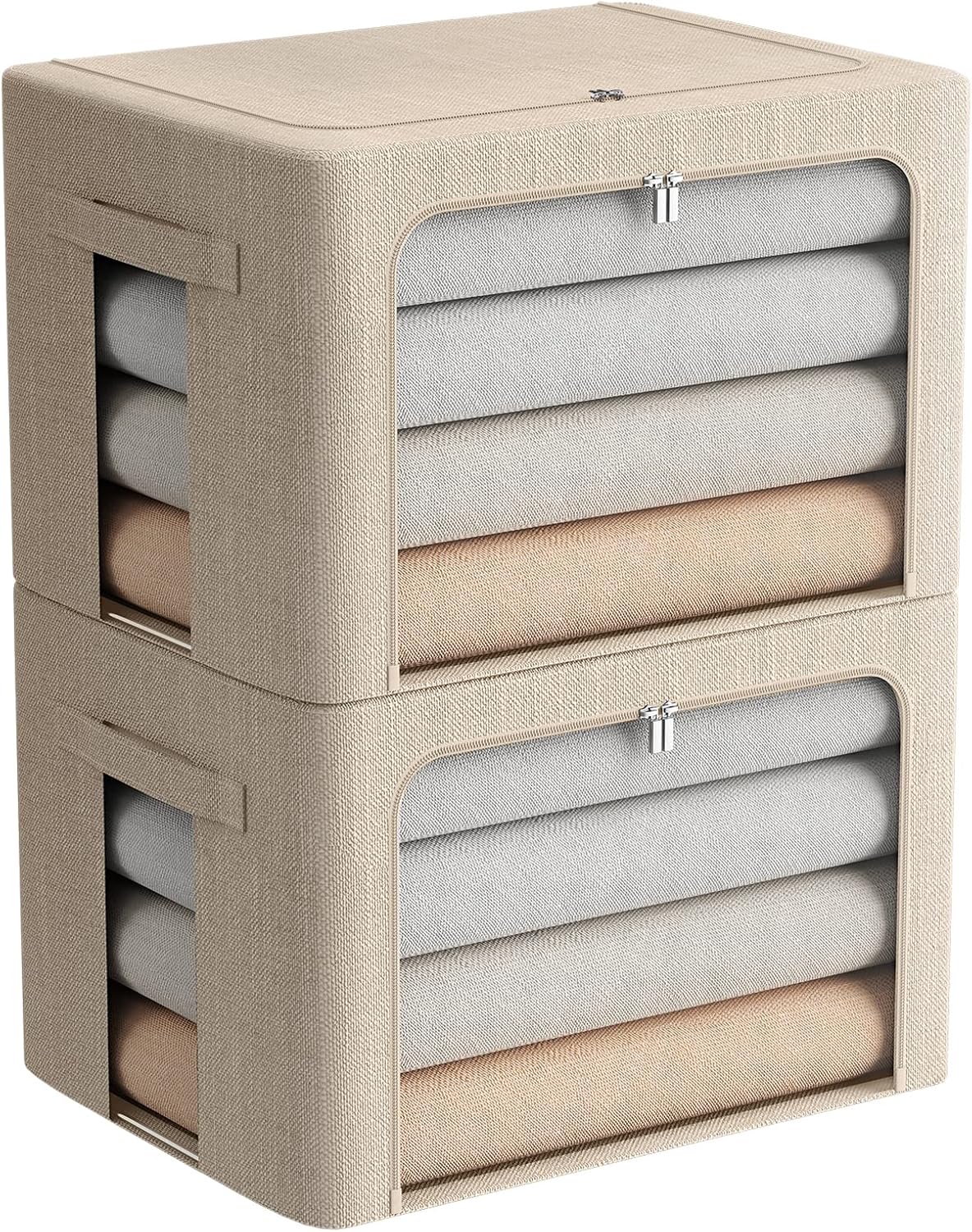 Large Foldable Fabric Storage Bins with Clear Windows for Organizing