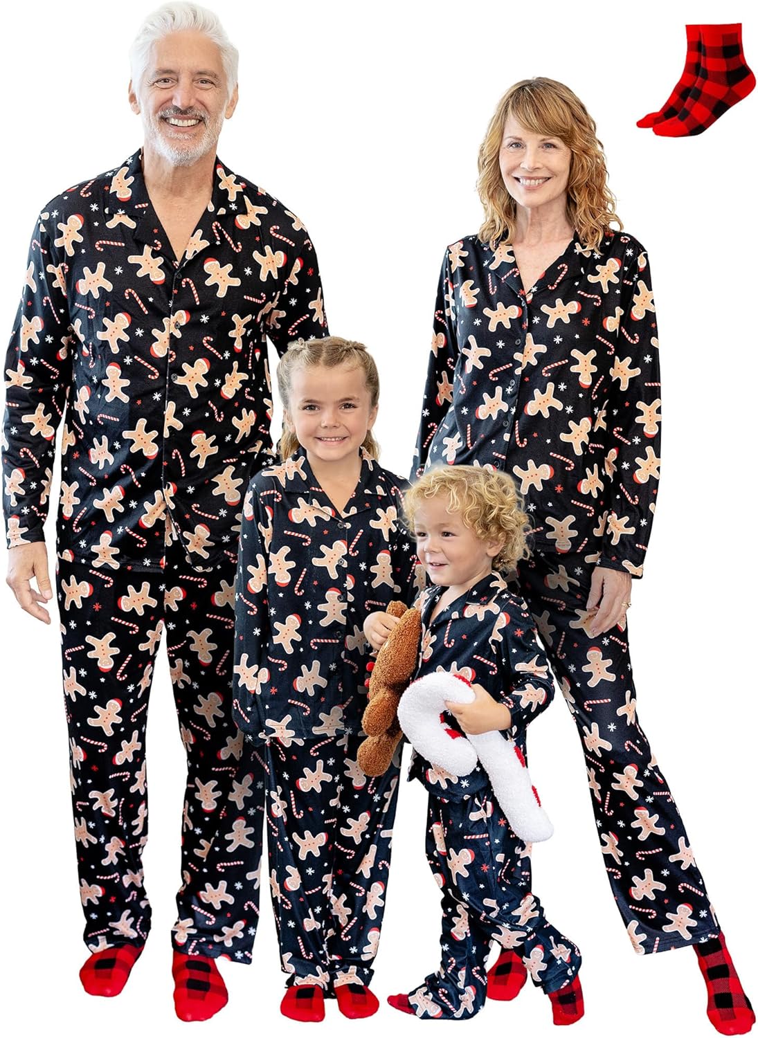 Matching Christmas Pajamas for Family with Buffalo Plaid Socks