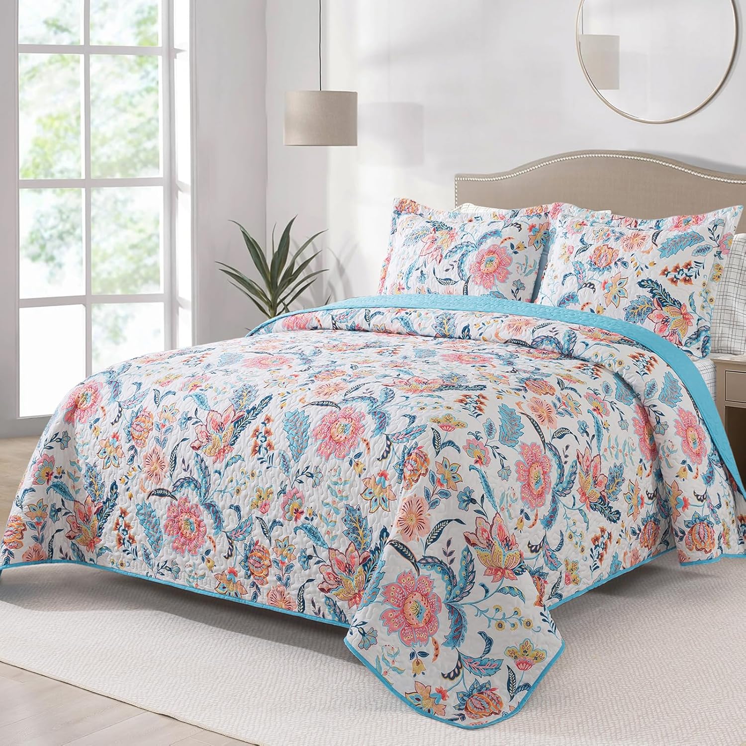 BEDIFANY Garden Cotton Filling Queen Size Quilt Set for Elegance