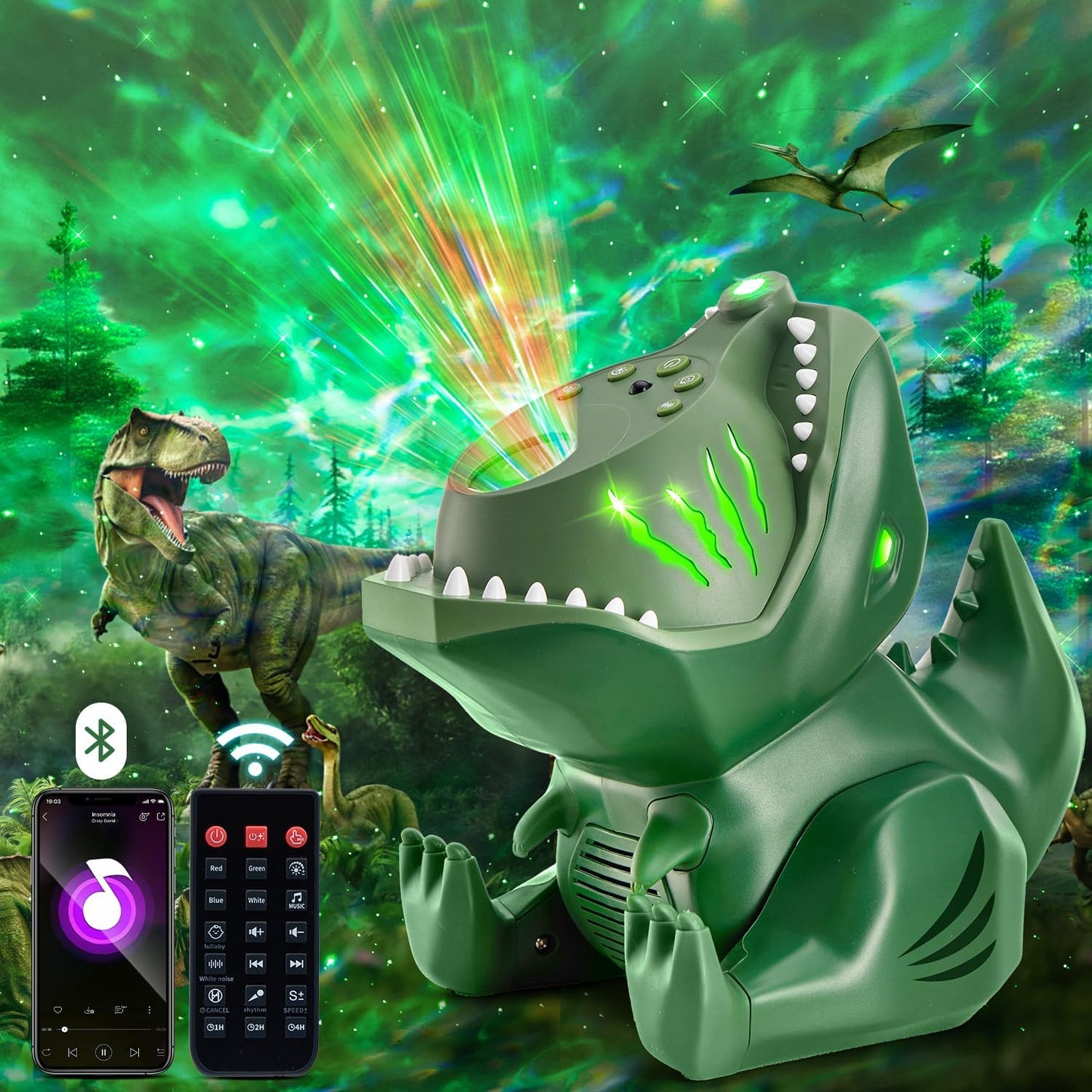 PIKOY Dinosaur Galaxy Projector - 144 Lighting Modes & HiFi Bluetooth!