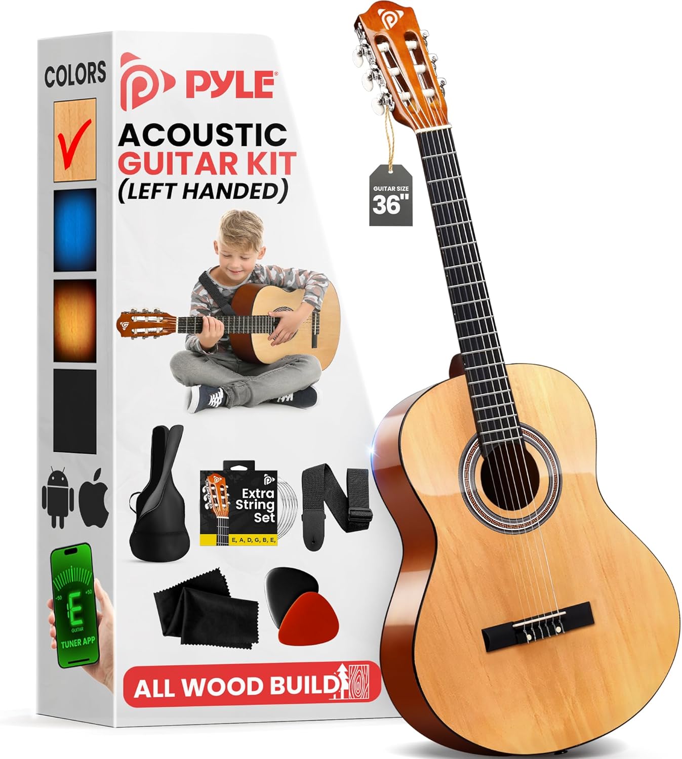 Pyle Left-Handed 34 Size Acoustic Guitar Kit for Beginners