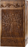 Handcarved Wooden Cremation Urn Tree of Life - 640lbs Capacity