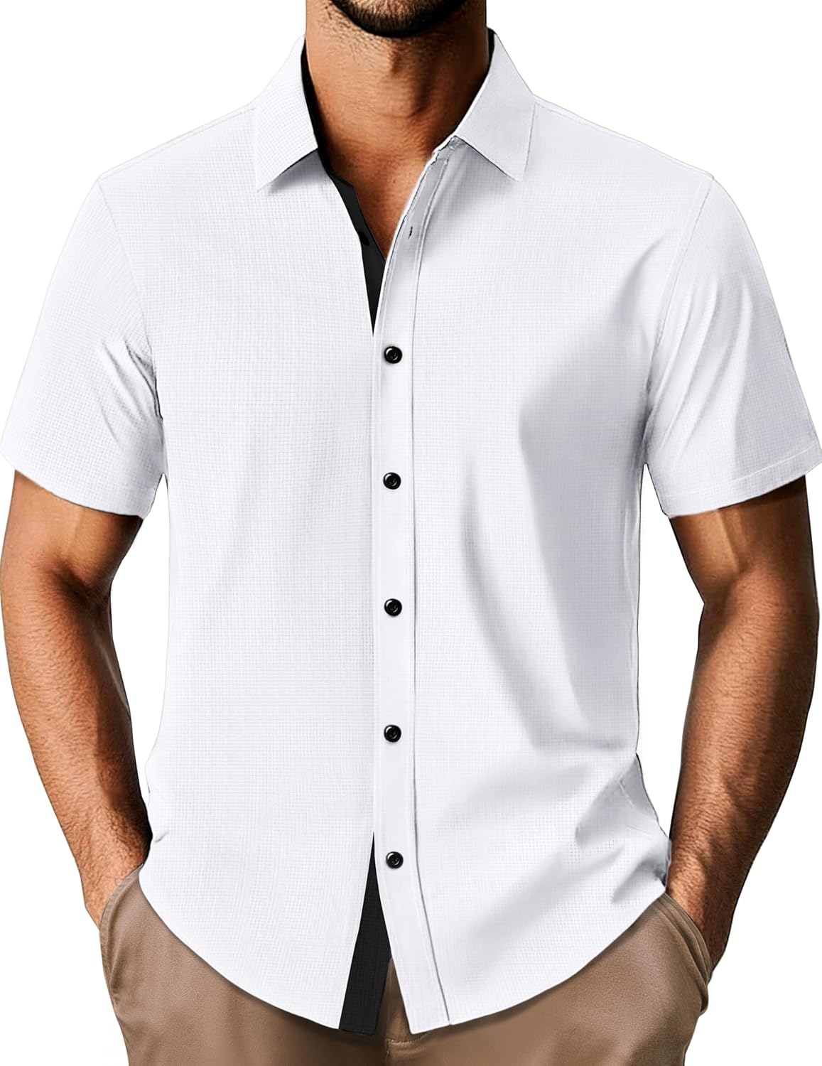 Stylish Wrinkle-Free Mens Short Sleeve Button Down Shirt
