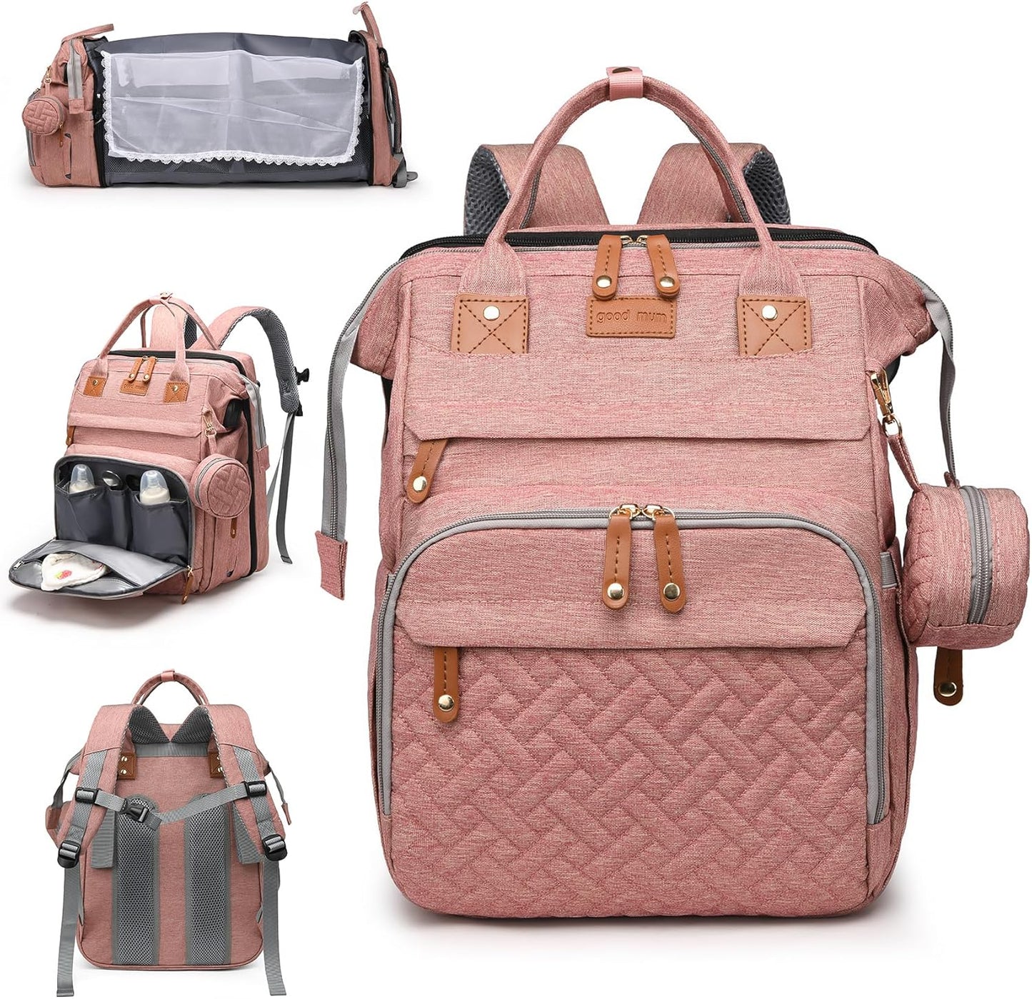 Large Capacity Baby Diaper Bags with Changing Station for Parents