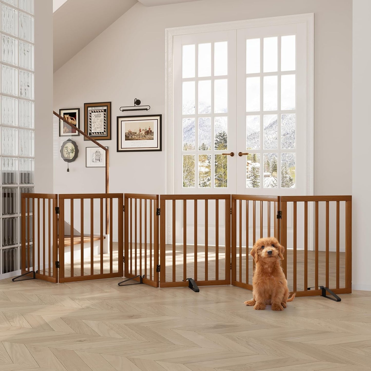 Semiocthome Walnut Dog Gates for Doorways - 6-Panel Design