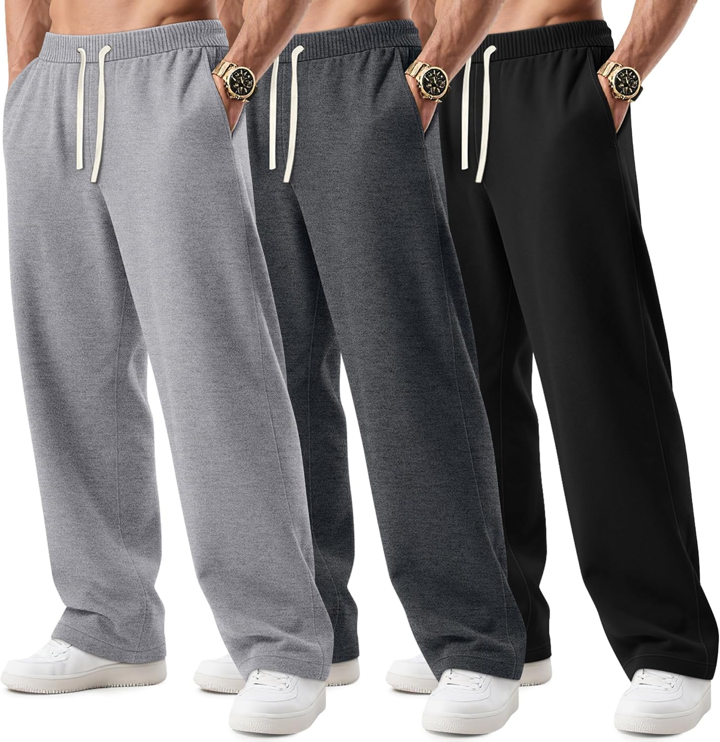 Big and Tall Men's Sweatpants 3 Pack with Pockets and Comfort