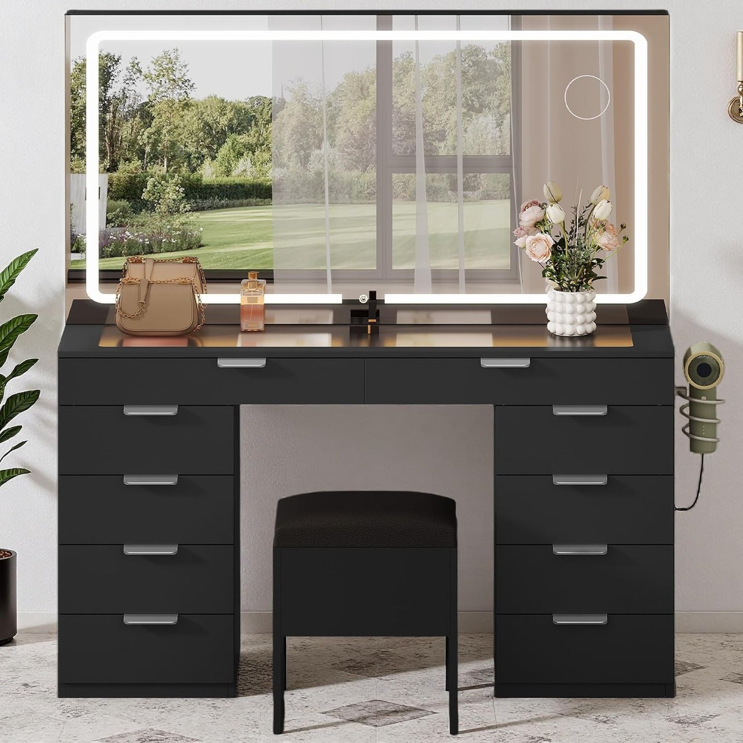 YITAHOME Vanity Desk with Large Mirror & LED Lights for Makeup
