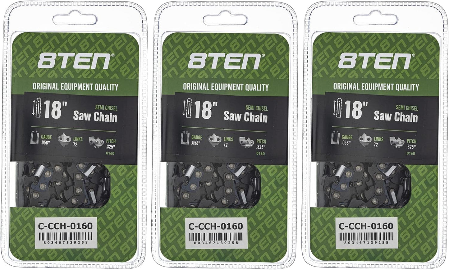 8TEN Semi Chisel Chainsaw Chain 18 Inch for Husqvarna and More