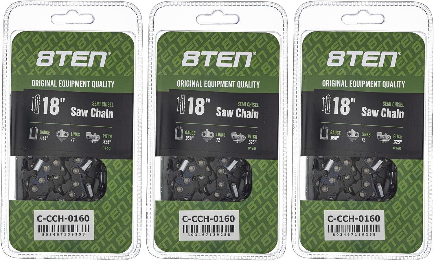 8TEN Semi Chisel Chainsaw Chain 18 Inch for Husqvarna and More