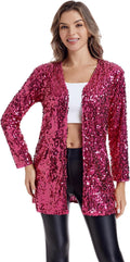 Women's Sequin Jacket Long Sleeve Open Front Blazer - Sparkle Night