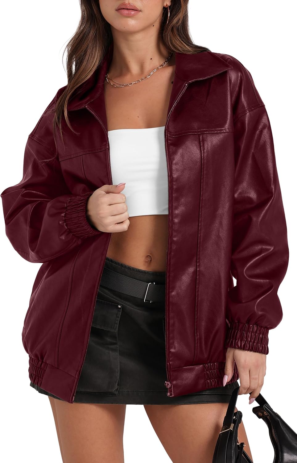 Oversized Faux Leather Jacket for Women - Trendy Fall Fashion