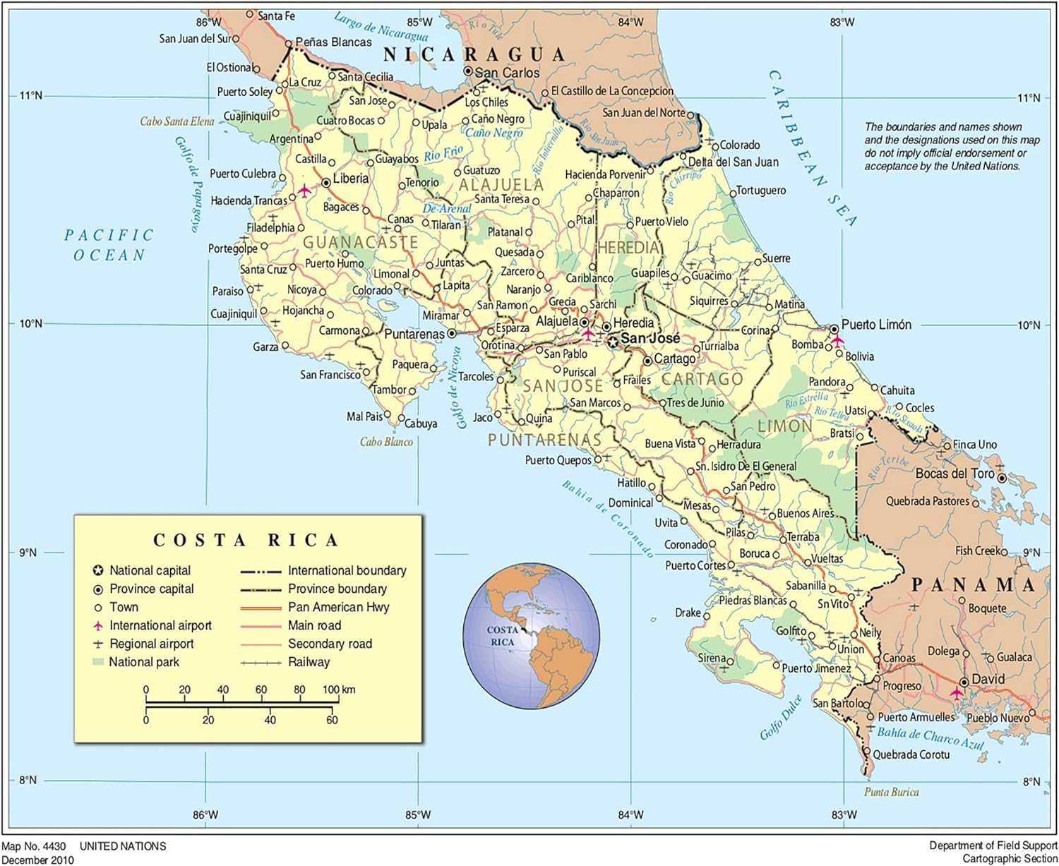 Costa Rica Map Poster: Detailed, Laminated, 20x24