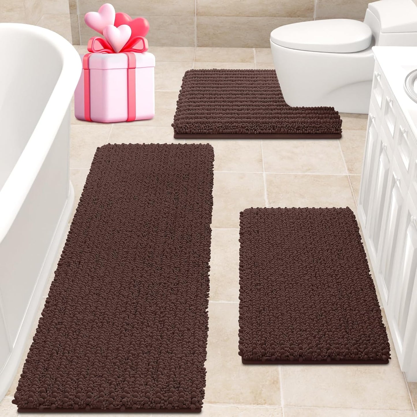 Ultra Soft Extra Large Brown Bathroom Rug Set for Comfort