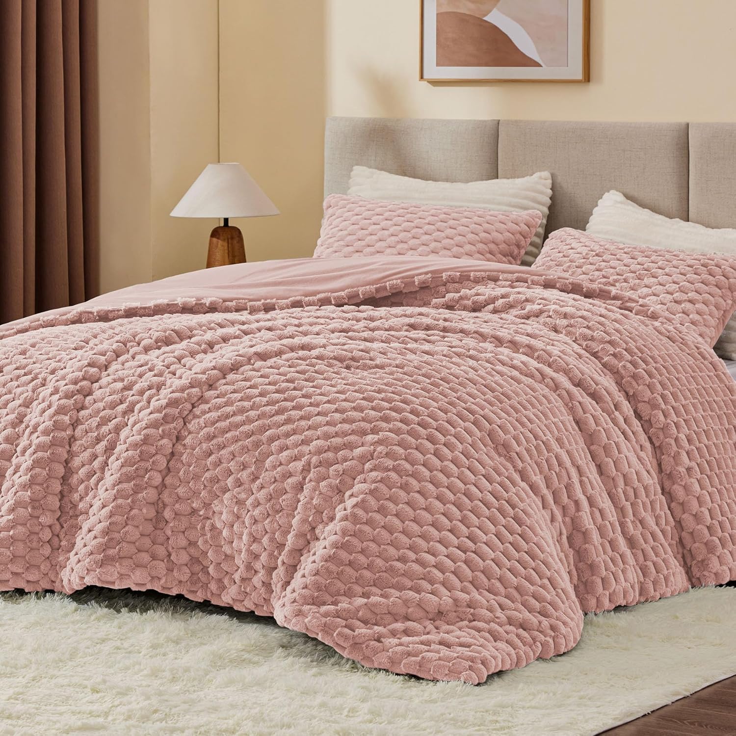 Fluffy Twin Comforter Set - Dusty Pink Fleece Luxury Bedding