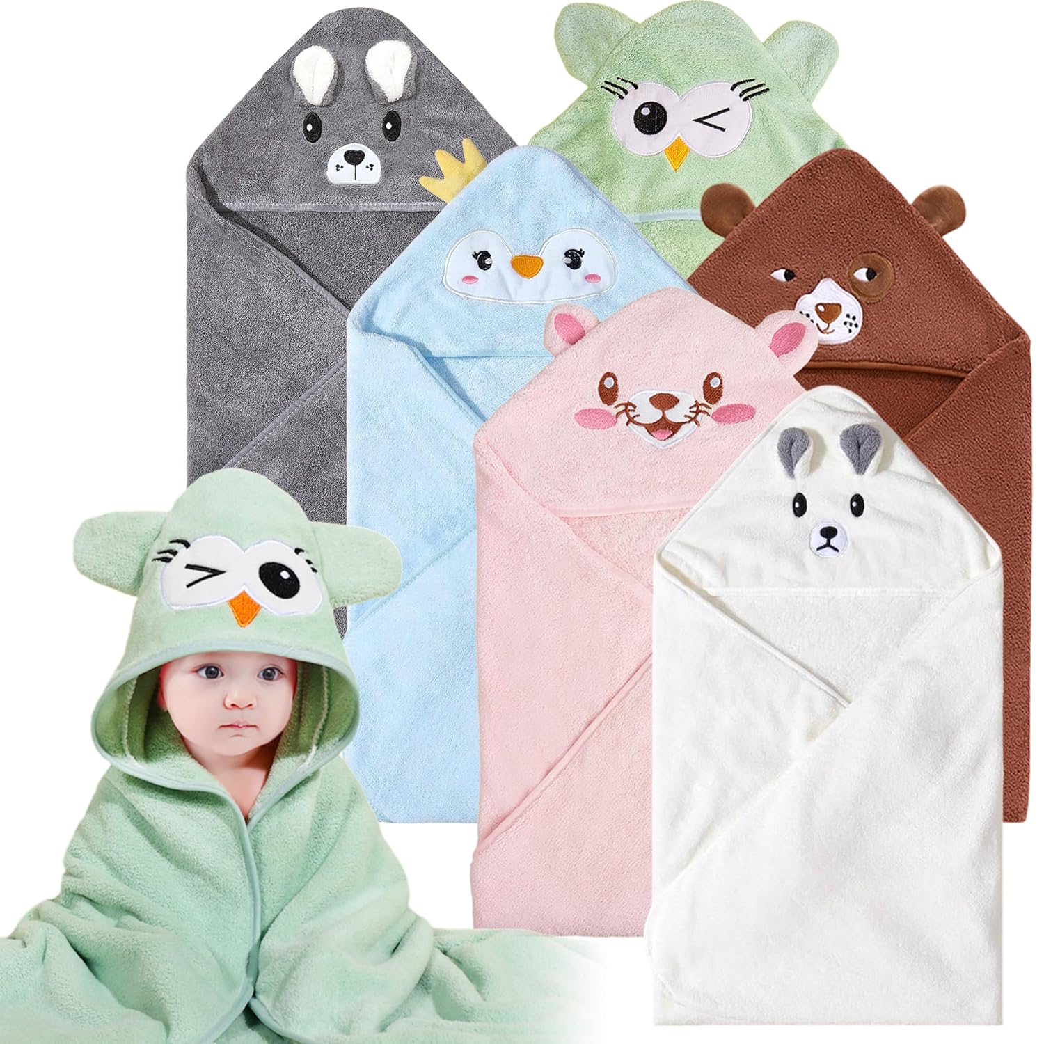 6 PCS Animal Hooded Baby Bath Towel Set for Soft Comfort