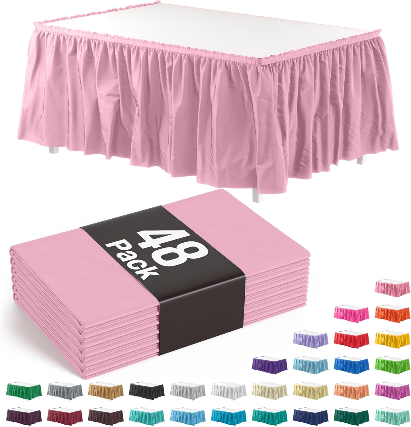Exquisite Ruffle Table Skirt Pink 48 Pack for Elegant Events
