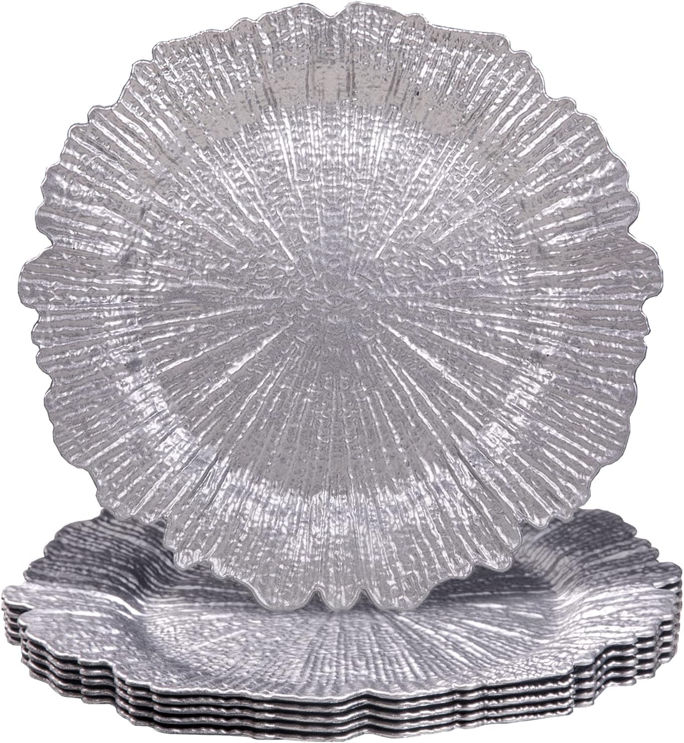 MAONAME Round 13 Silver Charger Plates Set for Elegant Dining