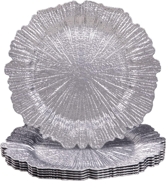 MAONAME Round 13 Silver Charger Plates Set for Elegant Dining