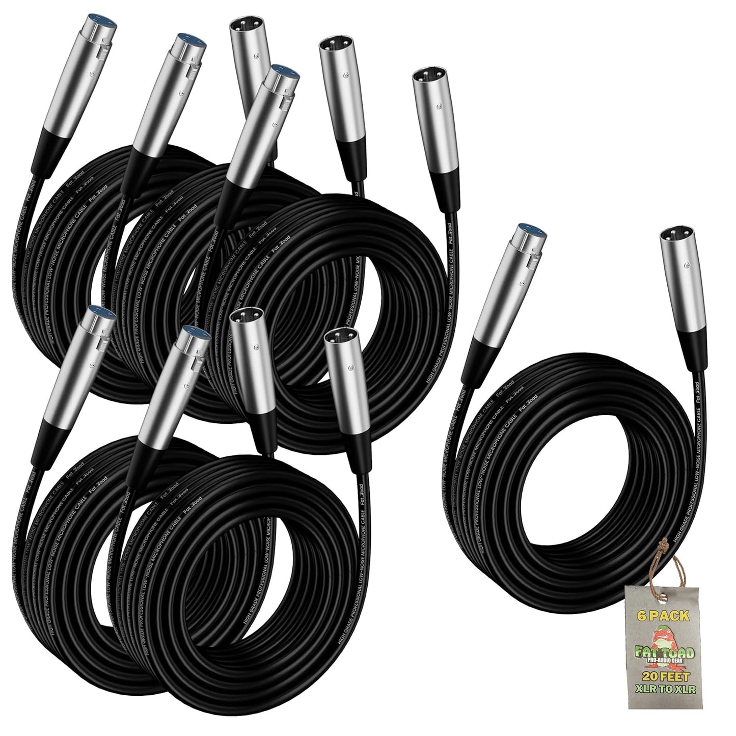 20FT XLR Microphone Cables for Studio Use - 6-Pack Quality