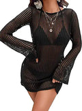 Crochet Bikini Cover Up Long Sleeve Swimwear - Breathable Beach Dress