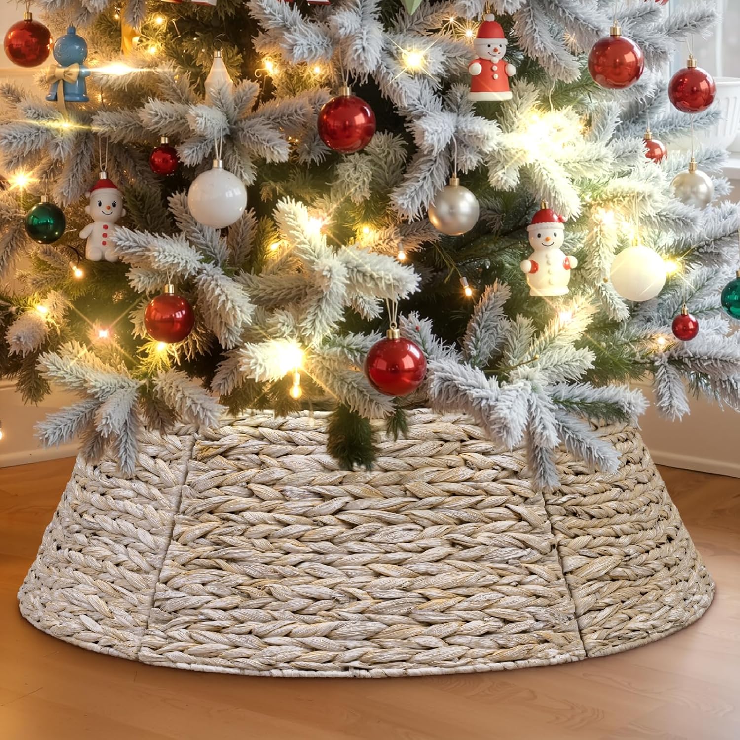 Natural Rattan Christmas Tree Collar for Rustic Holiday Decor