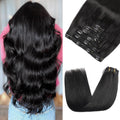 Clip in Hair Extensions Real Human Hair - 140g Jet Black 16in