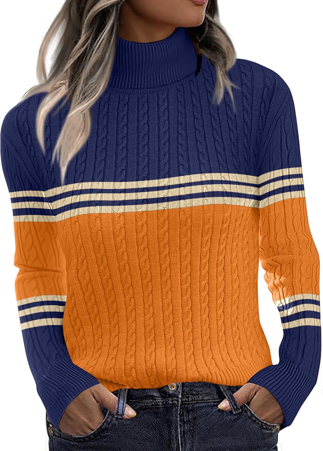 Trendy Turtleneck Cable Knit Sweater for Women in Fall 2025