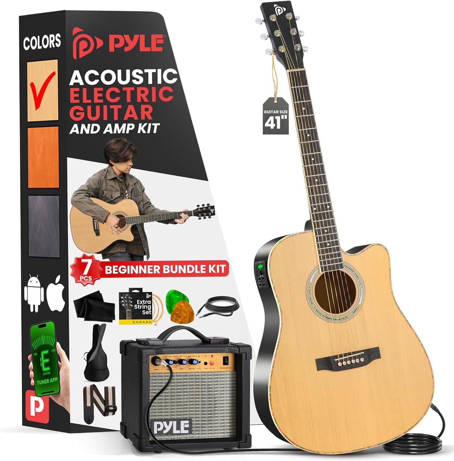 Pyle Cutaway Acoustic Electric Guitar Kit for Beginners and Adults