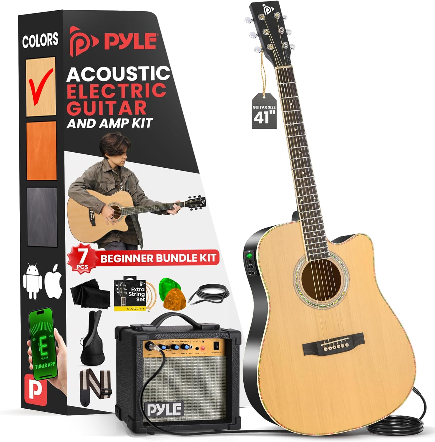 Pyle Cutaway Acoustic Electric Guitar Kit for Beginners and Adults