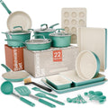 Pots and Pans Set Aqua, 22-Piece Non Stick Cookware & Bakeware