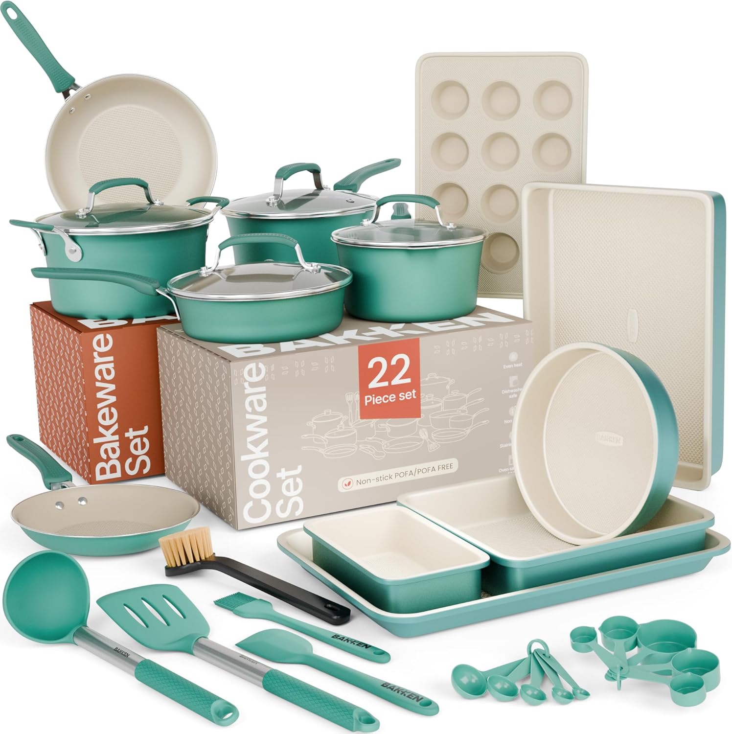 22-Piece Non Stick Cookware & Bakeware Set with Plaid Design