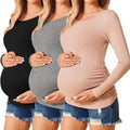 Ekouaer Womens Maternity Shirts Long Sleeve 3 Pack - Soft Stretch