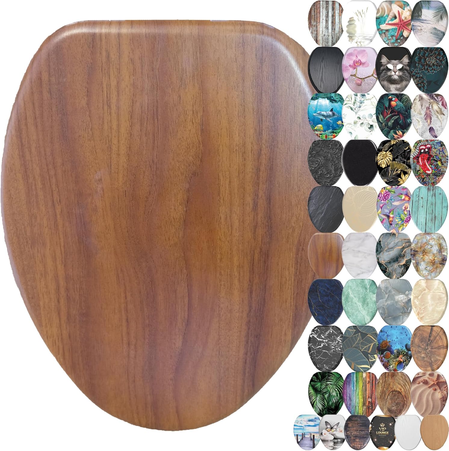 SANILO Wooden Toilet Seat with Soft Close for Elongated Toilets