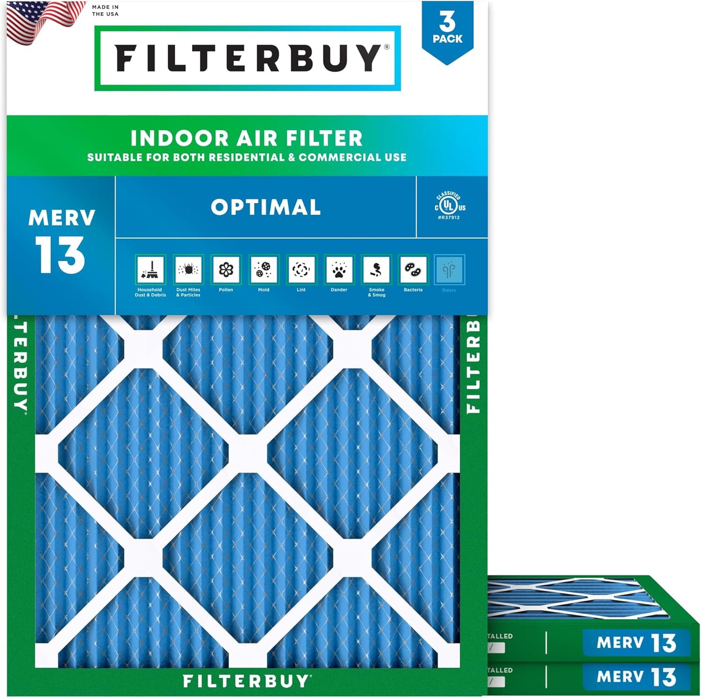Filterbuy 15x20x1 Air Filter MERV 13 for Smoke & Allergy Defense