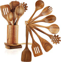 Wooden Spoons for Cooking 10 Pc Teak Utensil Set - Durable Non-Scratch