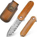Damascus Pocket Knife 2.95in Blade - Compact EDC Folding Knife