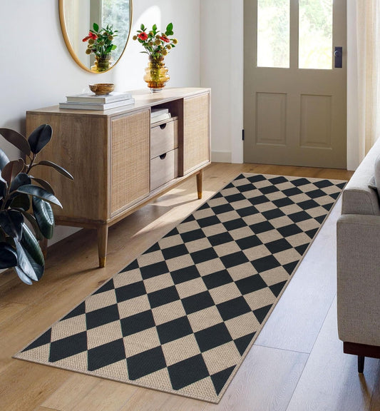 Easy Jute Checkered Runner Rug for Modern Hallways and Kitchens