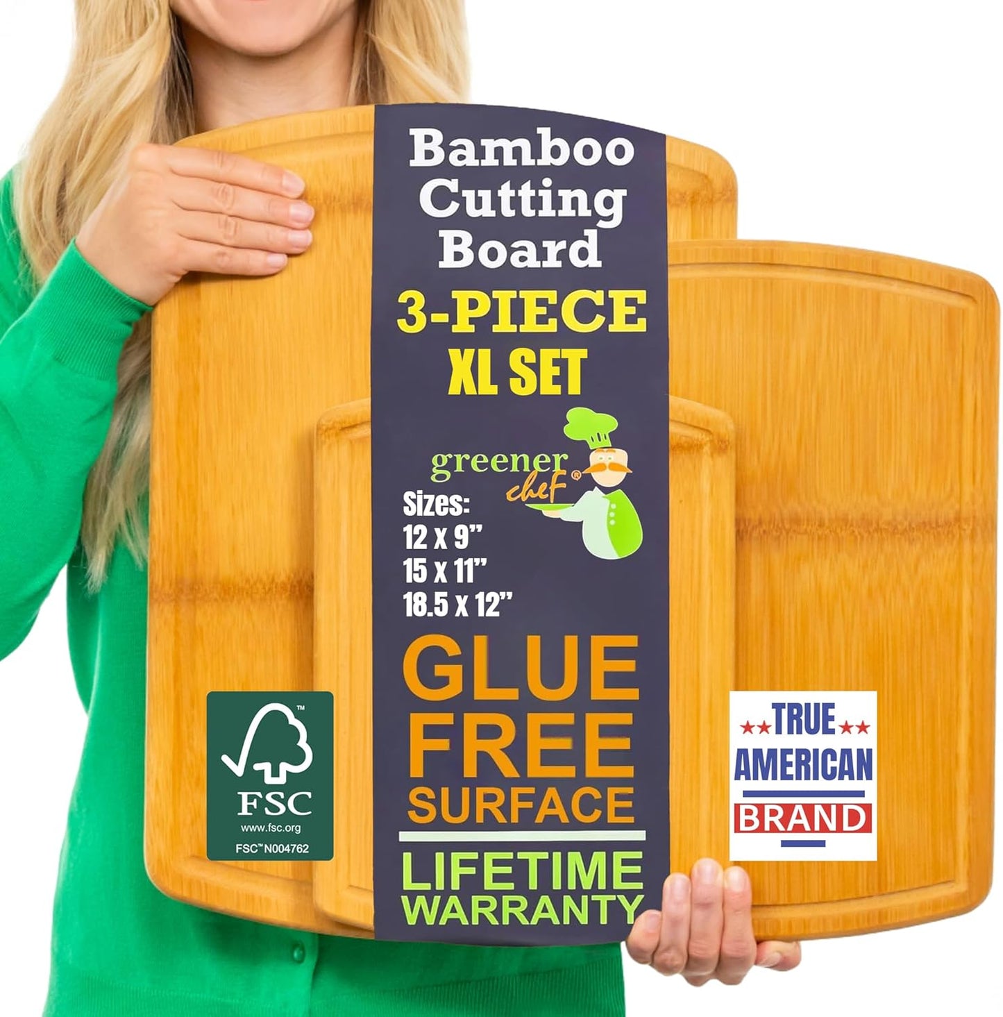 Glue-Free Surface Extra Large Bamboo Cutting Board Set for Chefs