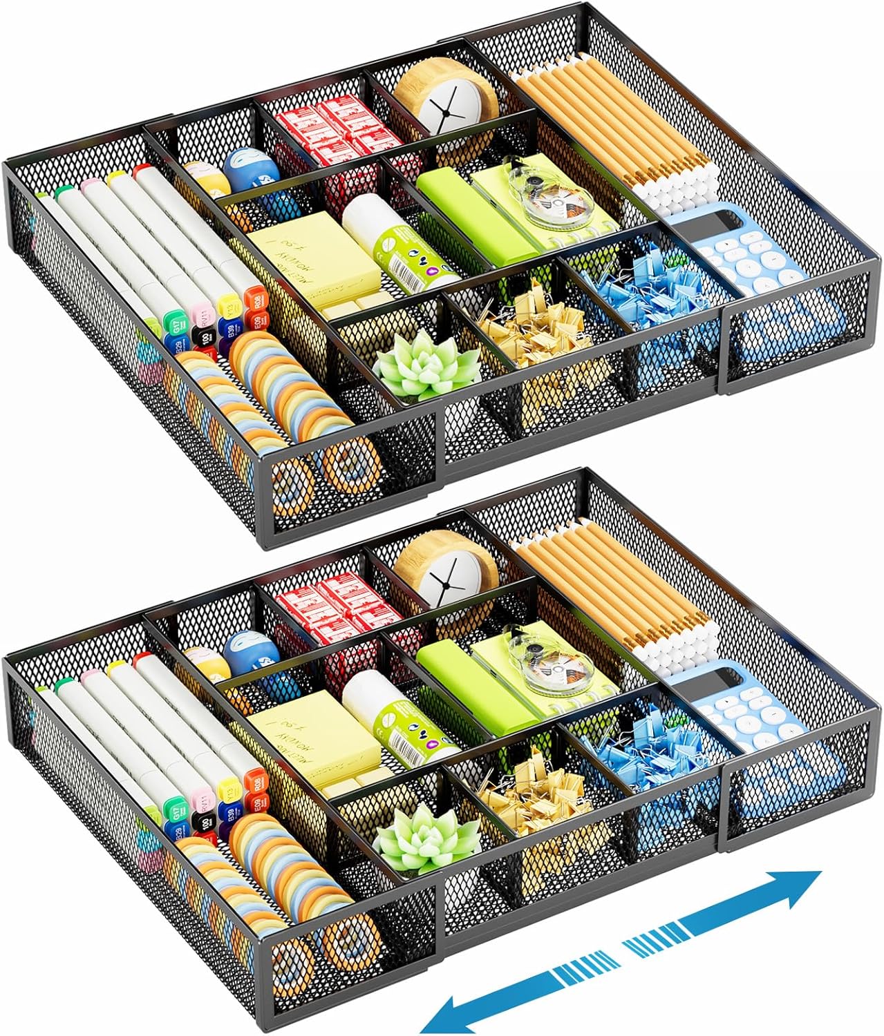 Expandable Desk Drawer Organizer with Adjustable Compartments