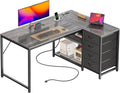 PRAISUN 43.3ft Small Reversible L Computer Desk with Power Hub