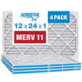 Aerostar 12x24x1 MERV 11 Pleated Air Filters - 4 Pack