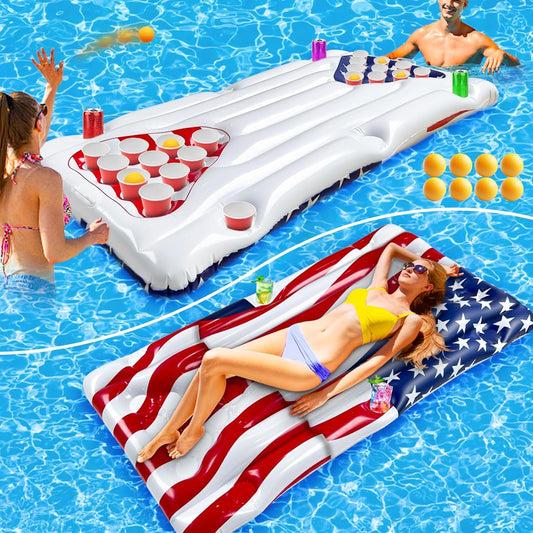 2 in 1 American Flag Pool Float & Pong Game Table for Fun