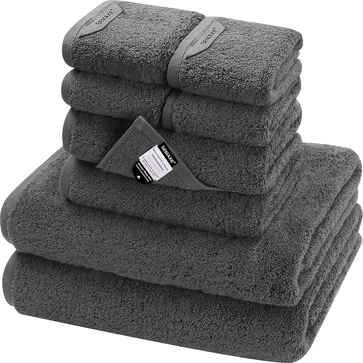 SEMAXE Bath Towel Set - 100% Cotton, 8 Piece Grey Towel Set